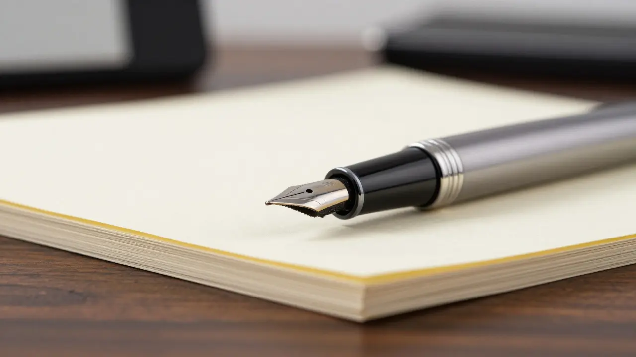 Pen on wooden desk symbolizing formal agreement signing.